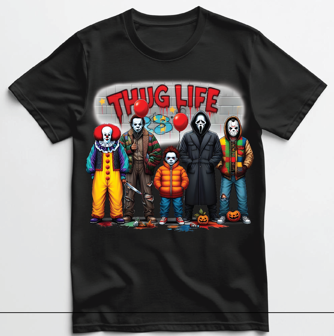 Halloween Villians Thug Life IT x Ghostface T shirt New S-5XL