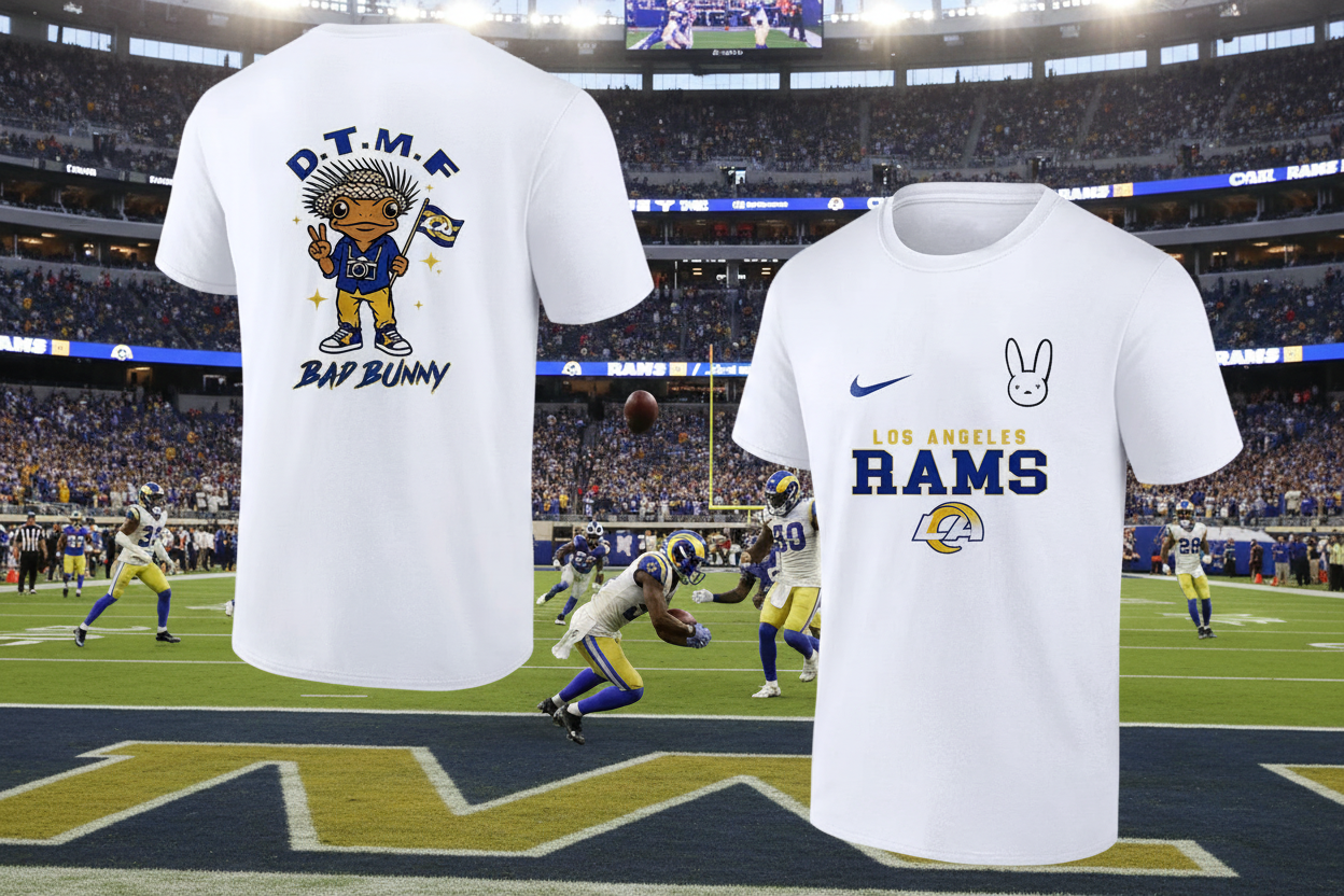 Bad Bunny x LA Rams with Swoosh Logo T shirt New S-5XL