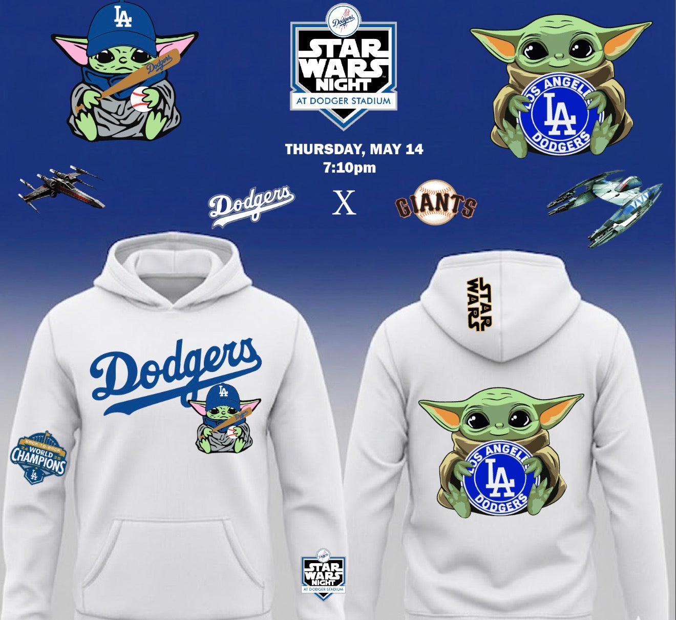 Dodgers X Star Wars “Baby Yoda” Pullover Hoodie 2026 New S-5XL