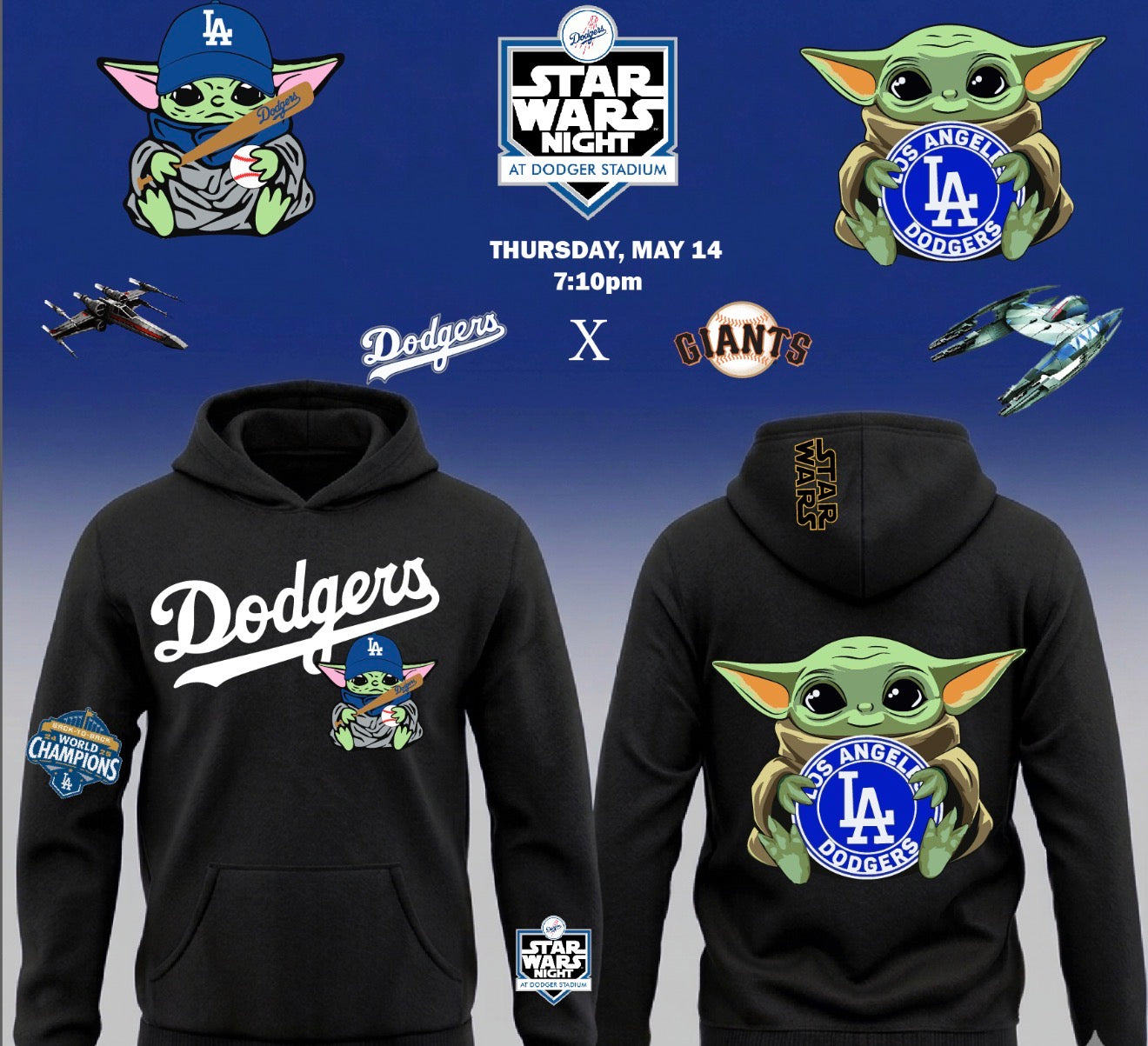 Dodgers X Star Wars “Baby Yoda” Pullover Hoodie 2026 New S-5XL