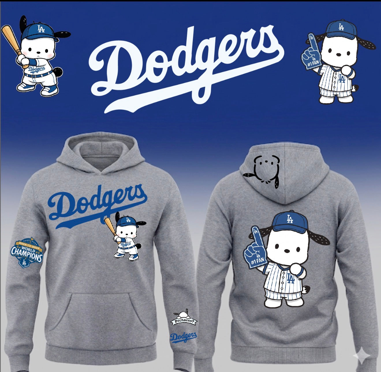Dodgers X Pochacoo Pullover Hoodie 2026 New S-5XL