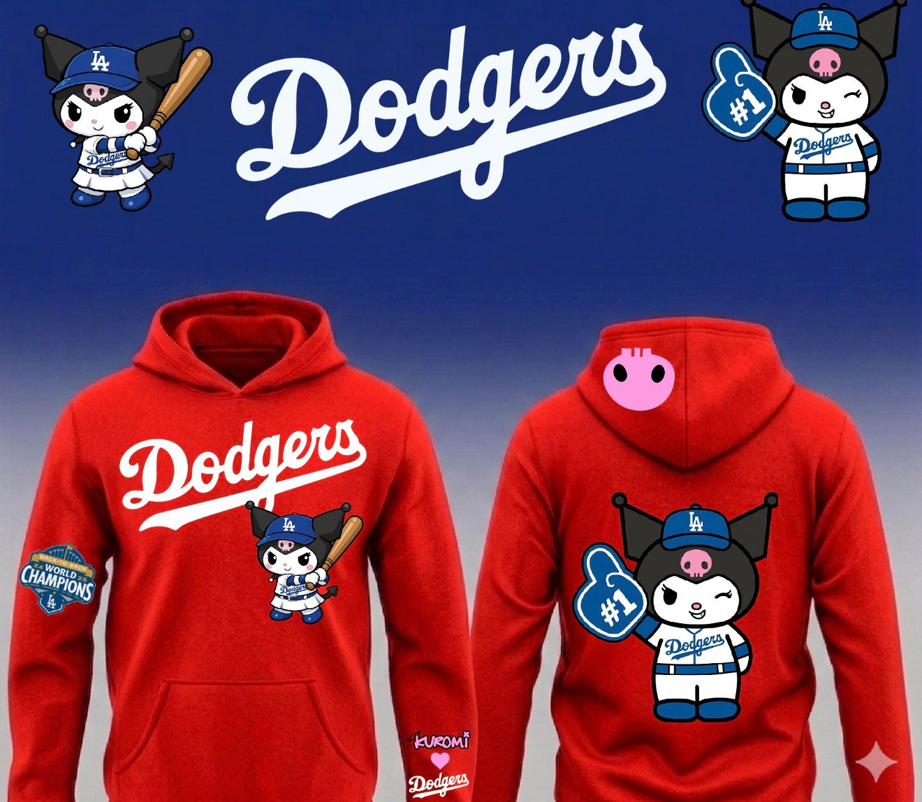 Dodgers X Kuromi Pullover Hoodie 2026 New S-5XL