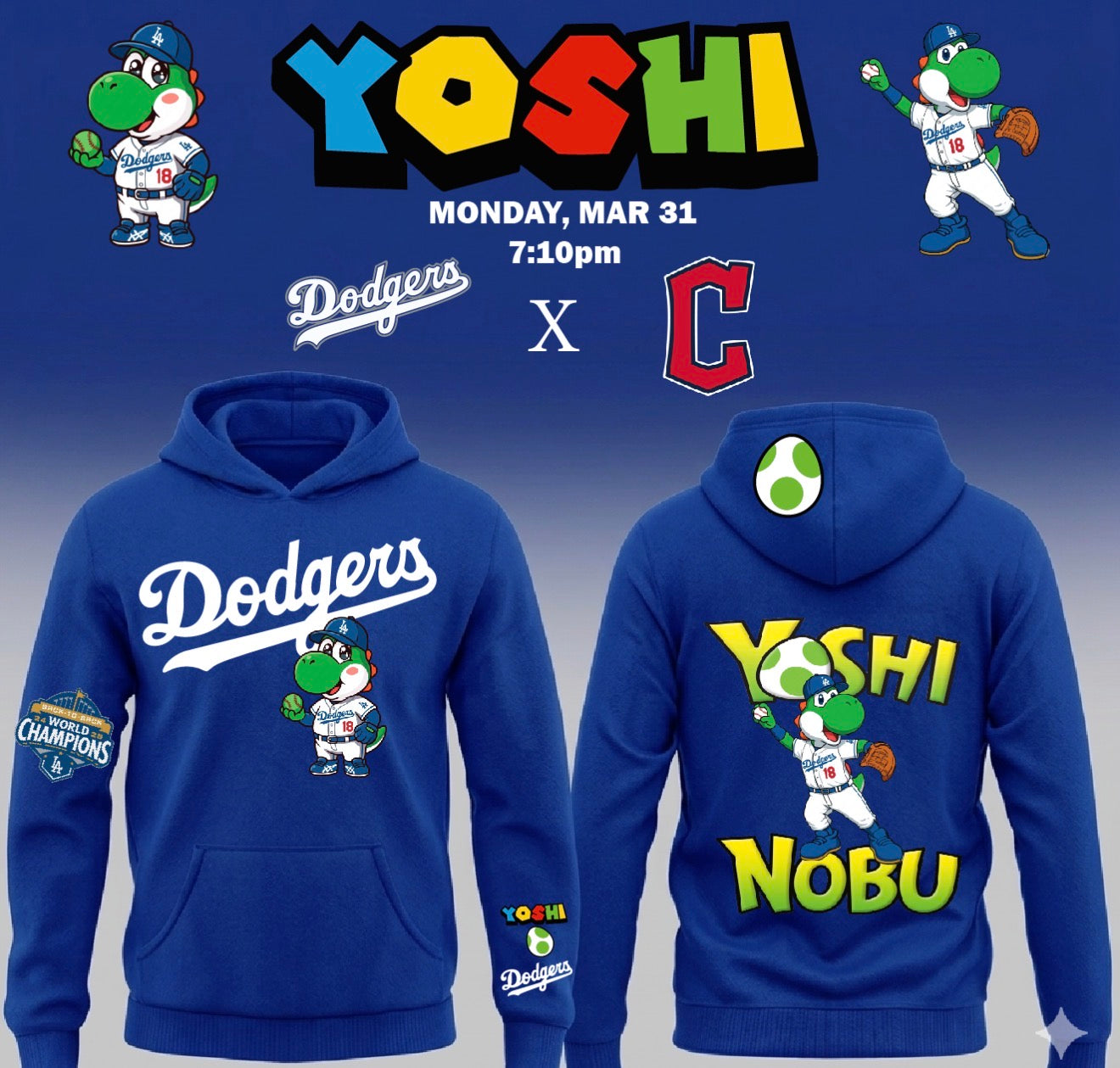 Dodgers X Yoshi Pullover Hoodie 2026 New S-5XL Royal Blue