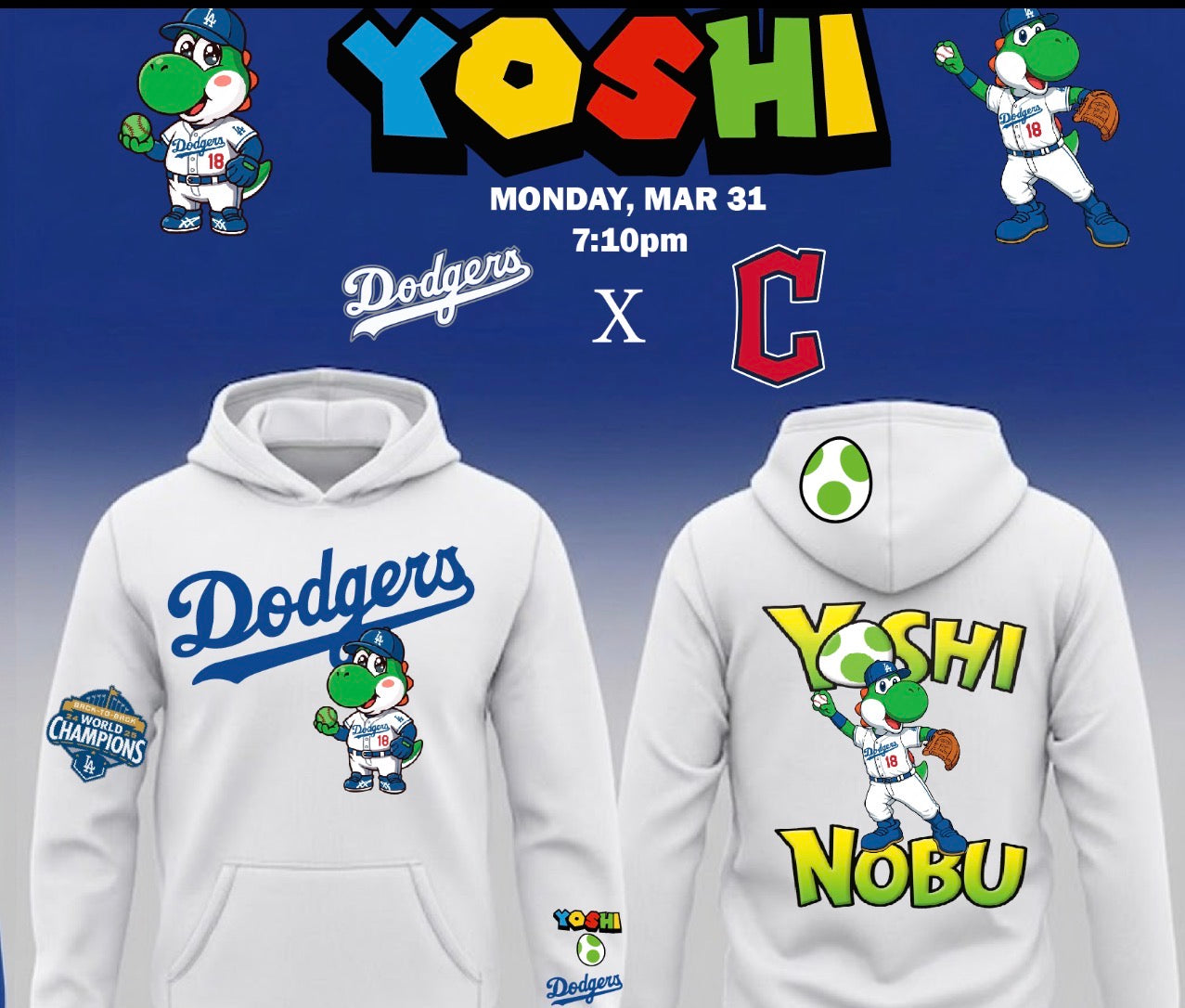 Dodgers X Yoshi Pullover Hoodie 2026 New S-5XL White