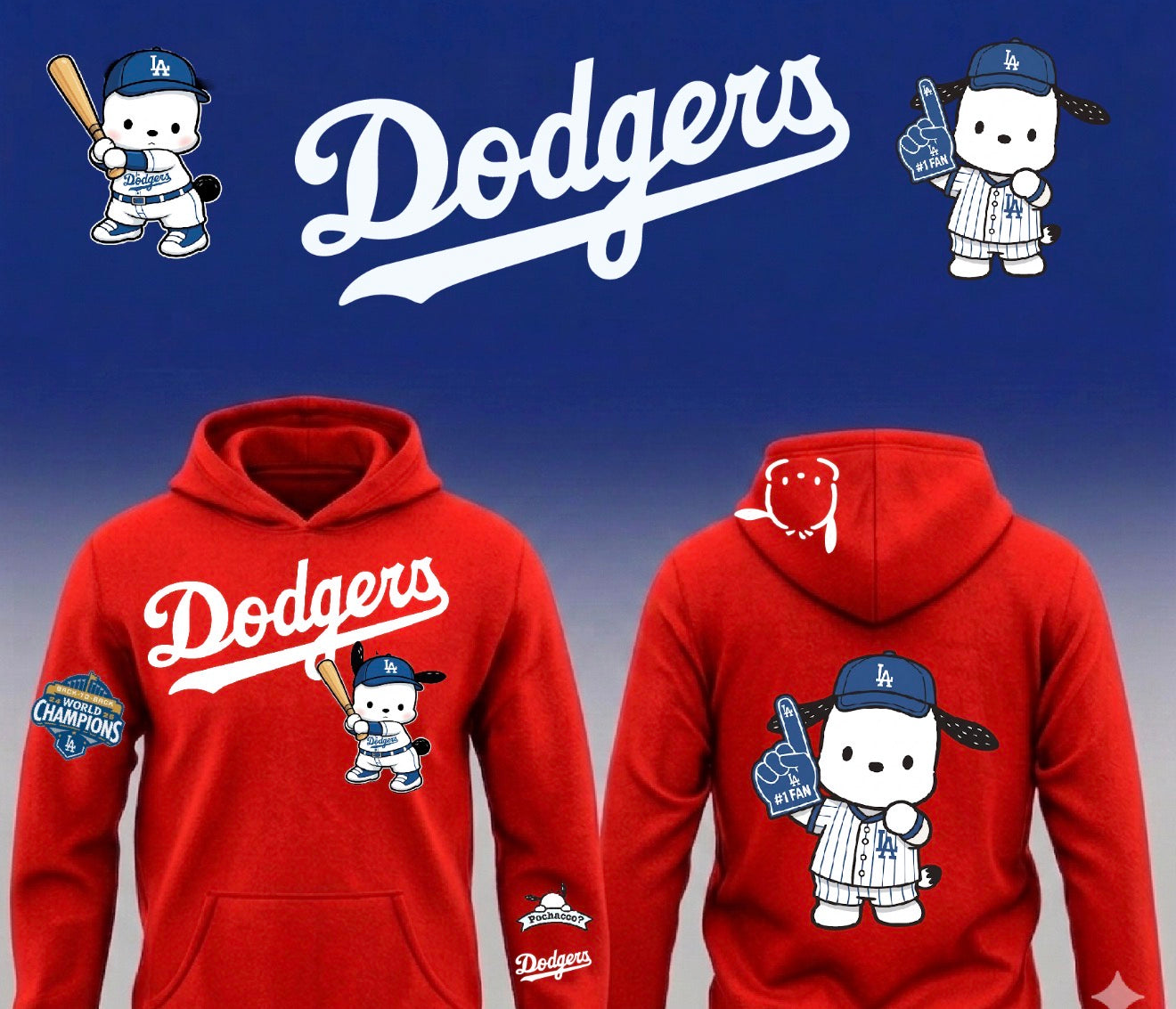 Dodgers X Pochacoo Pullover Hoodie 2026 New S-5XL