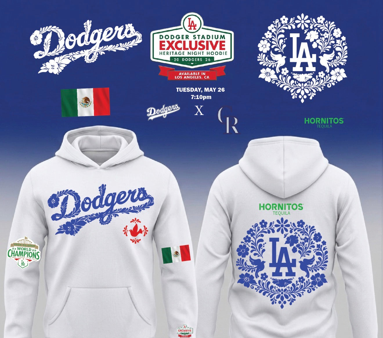 Dodgers X Mexico Night 26 Pullover Hoodie 2026 New S-5XL