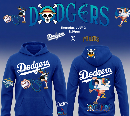 Dodgers X One Piece Luffy Pullover Hoodie 2026 New S-5XL