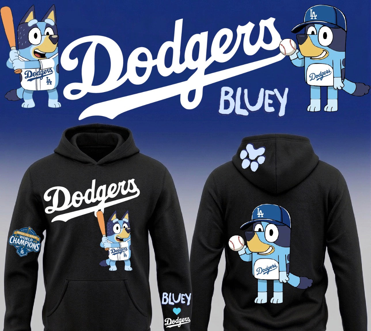 Dodgers X Bluey Pullover Hoodie 2026 New S-5XL