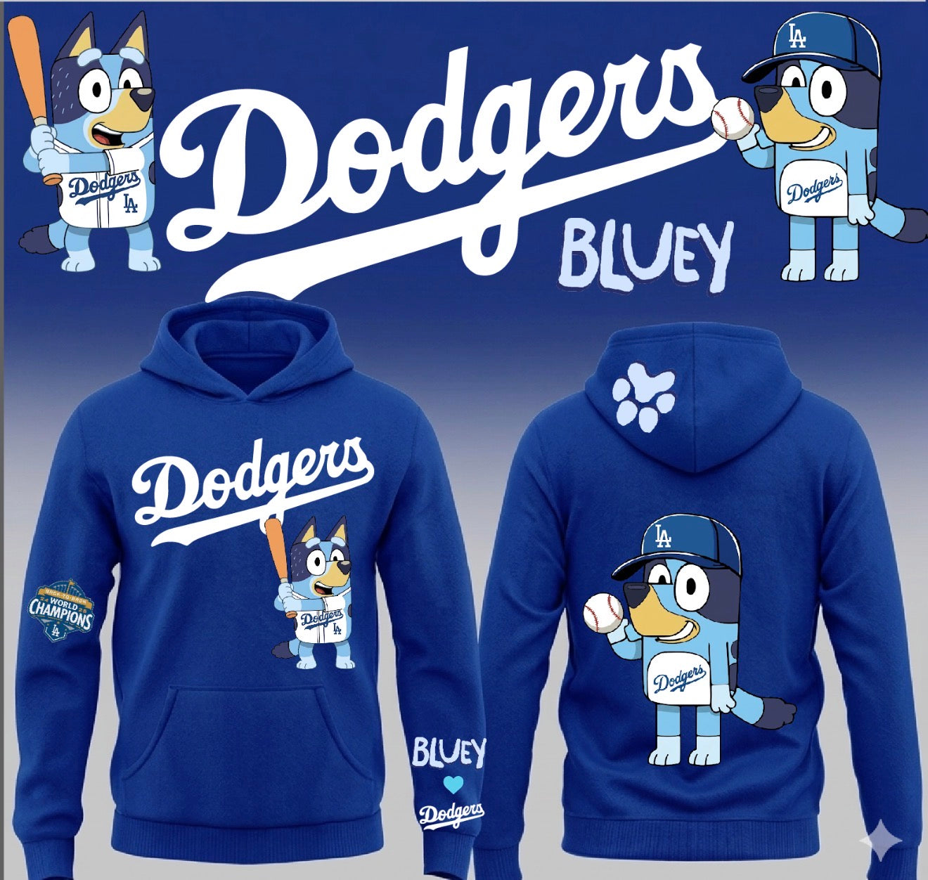 Dodgers X Bluey Pullover Hoodie 2026 New S-5XL