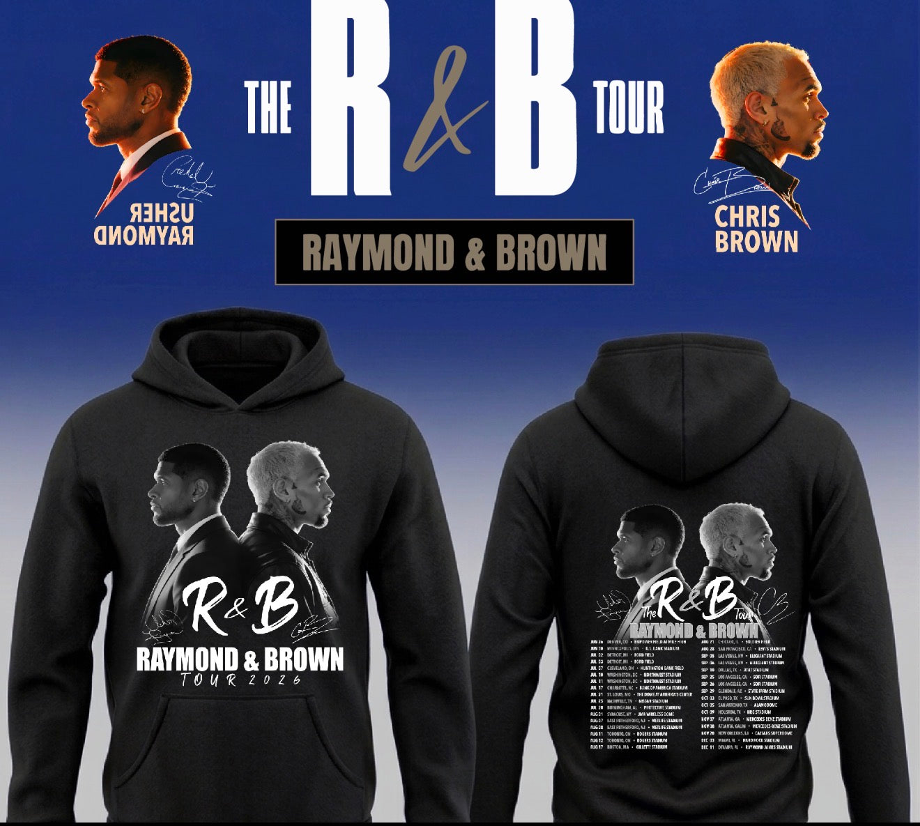 Usher x Chris Brown “R&B Tour” Pullover Hoodie 2026 New S-5XL