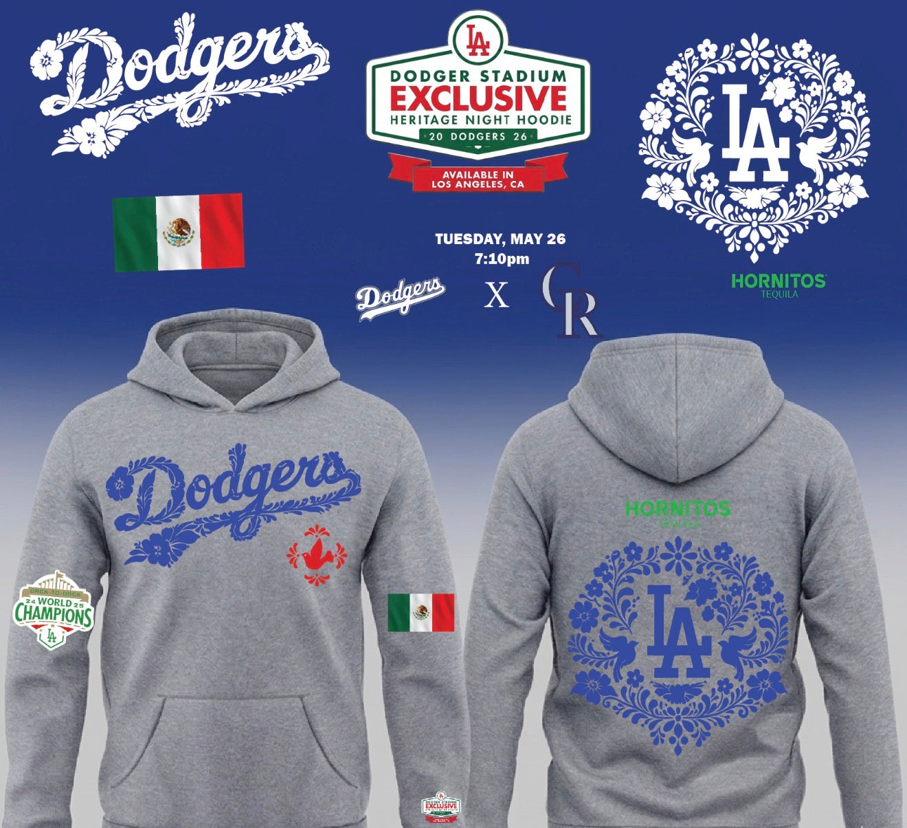 Dodgers X Mexico Night 26 Pullover Hoodie 2026 New S-5XL