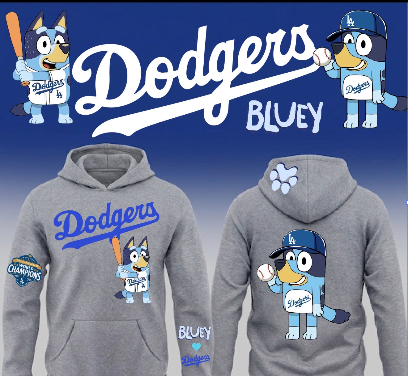 Dodgers X Bluey Pullover Hoodie 2026 New S-5XL