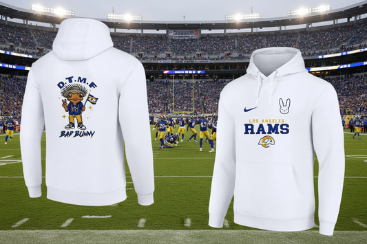 Bad Bunny x LA Rams with Swoosh Logo Pullover Hoodie 2025  New S-5XL