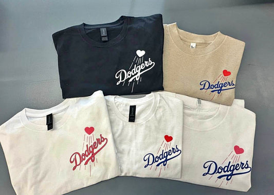 Los Angeles Dodgers Heart T-Shirts - All Colors and Sizes
