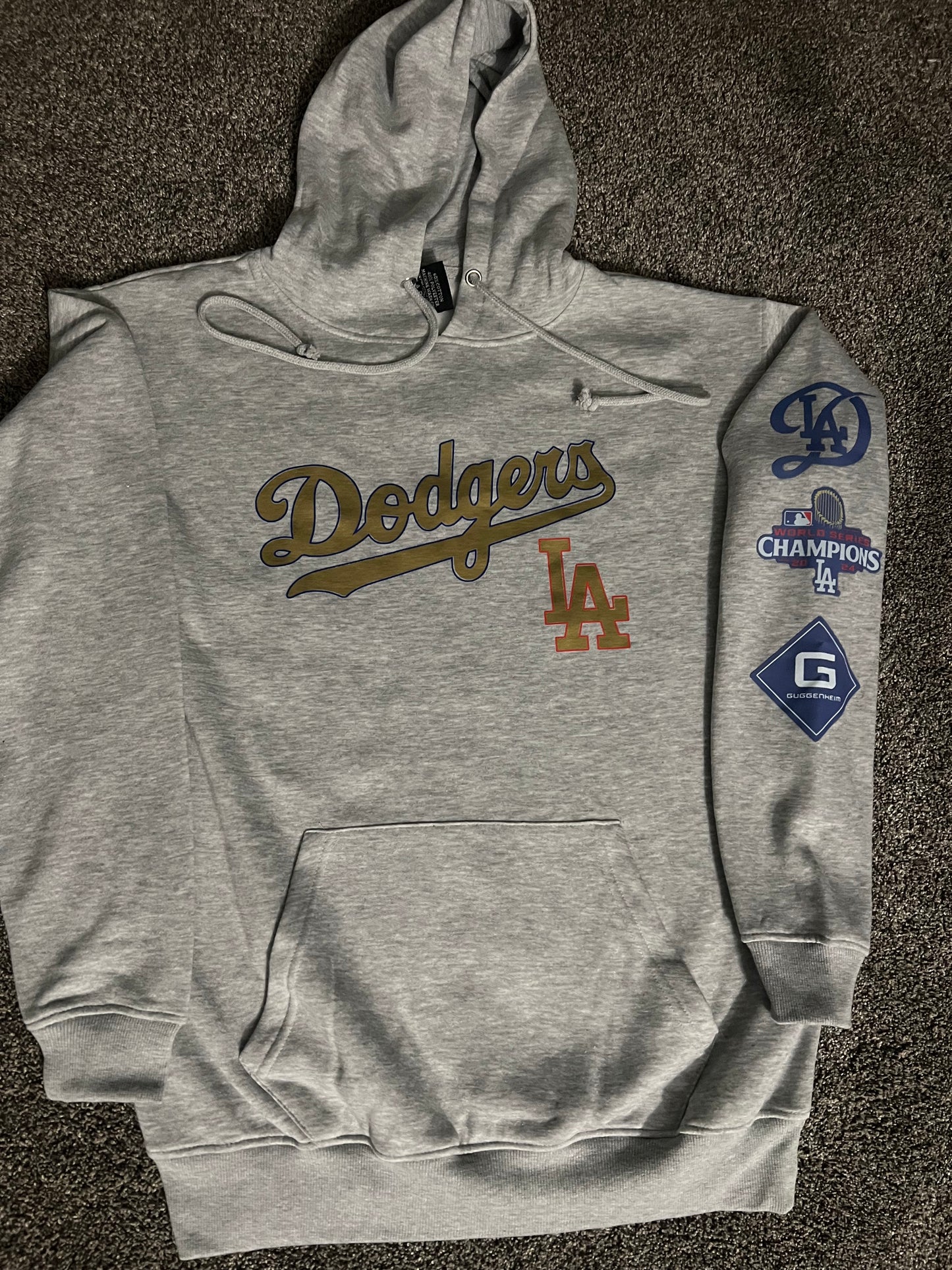 Los Angeles Dodgers Gold Print Grey Pullover  Hoodie Unisex S-5XL New 2025
