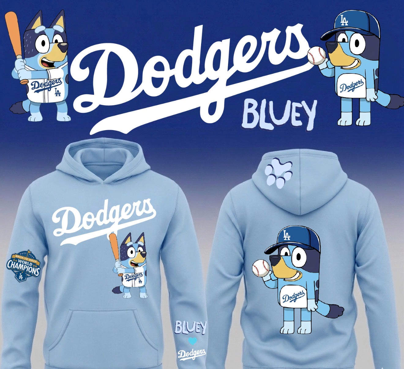 Dodgers X Bluey Pullover Hoodie 2026 New S-5XL